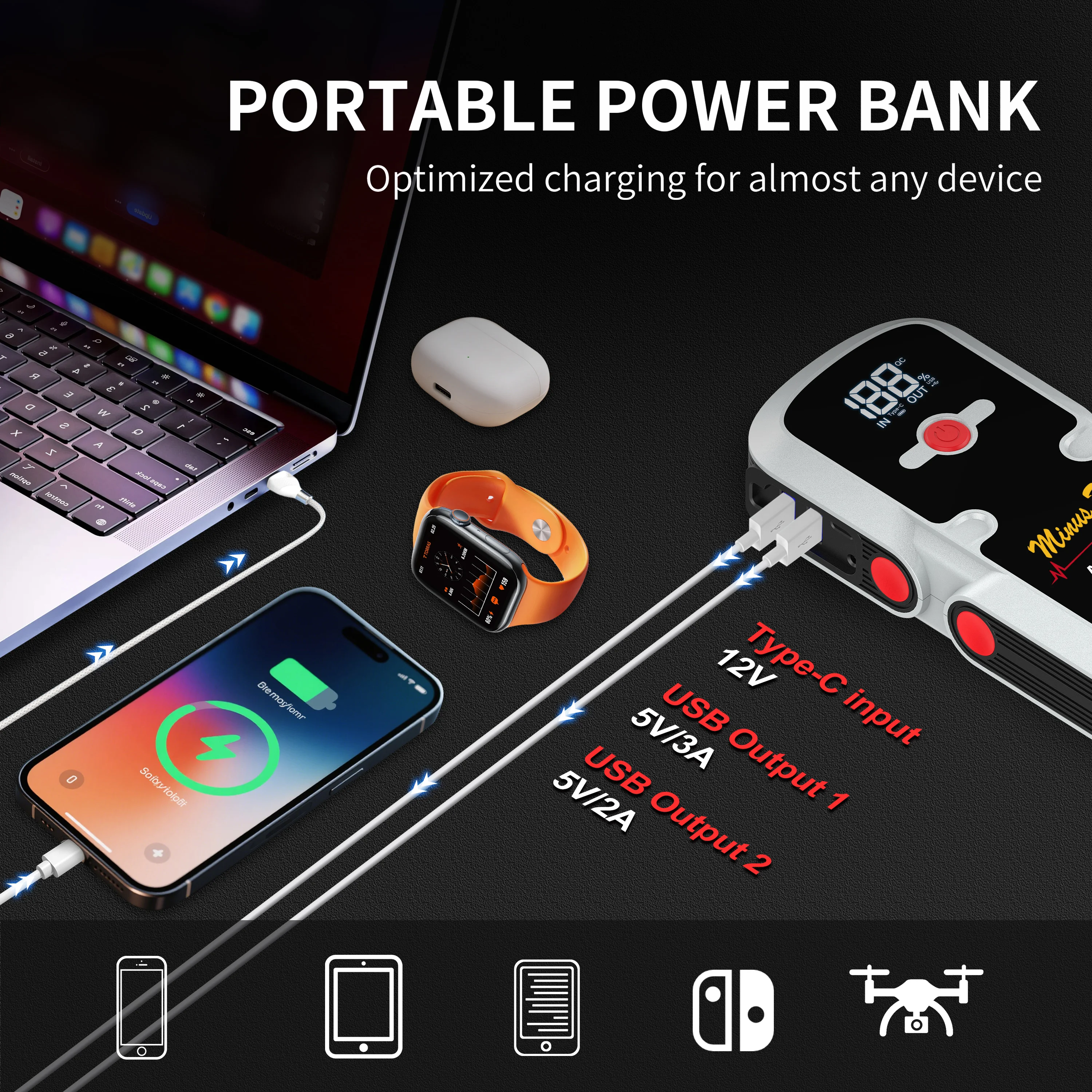 Super Fast Portable Jump Starter for Gas Diesel Engines, Compact Power Bank USB Quick Charge, LED Flashlight Car Booster
Super Fast Portable Jump Starter for Gas Diesel Engines, Compact Power Bank USB Quick Charge, LED Flashlight Car Booster