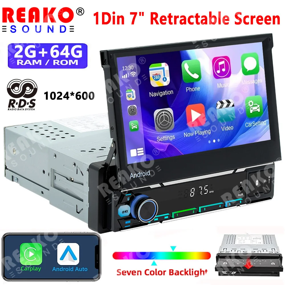 REAKOSOUND 2+64G 1 Din Car Radio Universal MP5 Player Android Auto CarPlay 7" Retractable Screen Stereo Multimedia Video Player
REAKOSOUND 2+64G 1 Din Car Radio Universal MP5 Player Android Auto CarPlay 7" Retractable Screen Stereo Multimedia Video Player