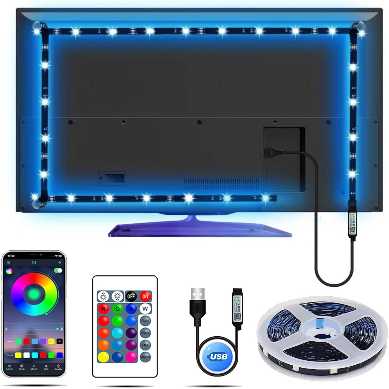 RGB 5050 LED Strip Lights Remote App Control TV Backlight Flexible Ribbon Tape USB 5V Led Light for PC Gaming Room Decoration
RGB 5050 LED Strip Lights Remote App Control TV Backlight Flexible Ribbon Tape USB 5V Led Light for PC Gaming Room Decoration
