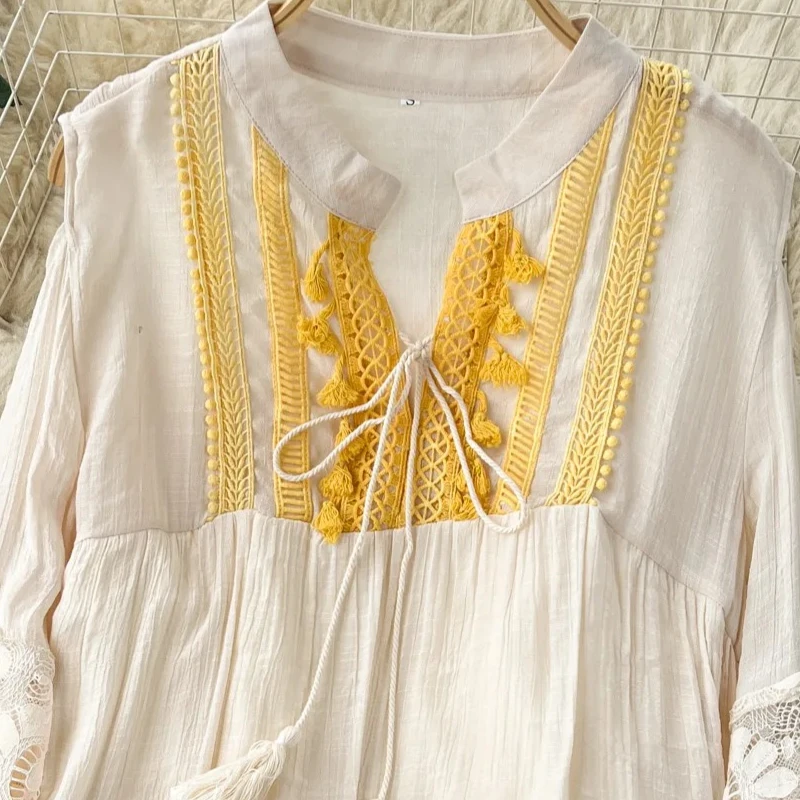 Elegant Women's Summer Dress Boho Full Flare Sleeves V-neck Beach Sundress Ladies Hollow Out Lace Tassel Evening Dresses Autumn
Elegant Women's Summer Dress Boho Full Flare Sleeves V-neck Beach Sundress Ladies Hollow Out Lace Tassel Evening Dresses Autumn