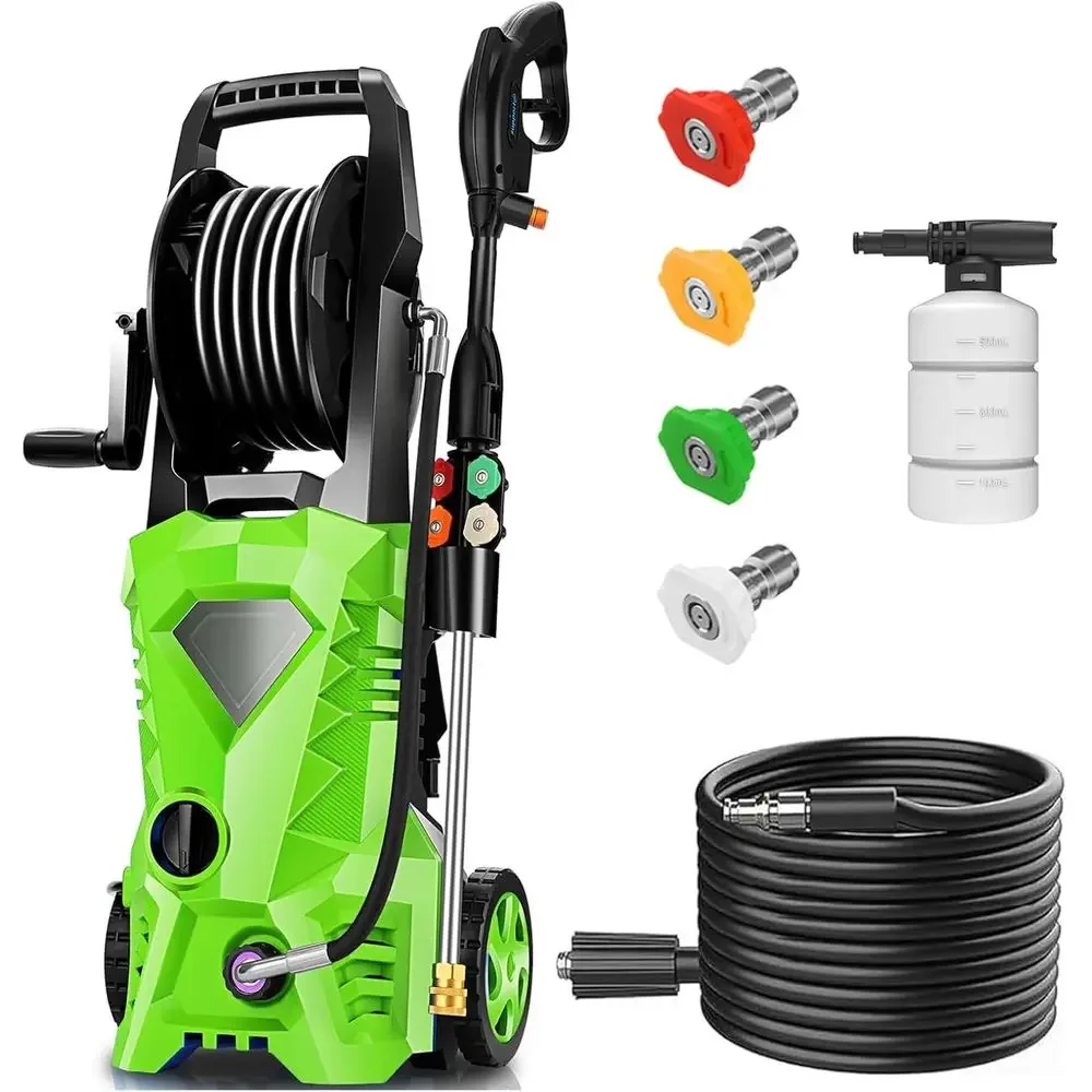 Portable 5000 PSI Power Washer with 33ft Hose, 4 Nozzles for Home, Cars, and Windows, Green
Portable 5000 PSI Power Washer with 33ft Hose, 4 Nozzles for Home, Cars, and Windows, Green