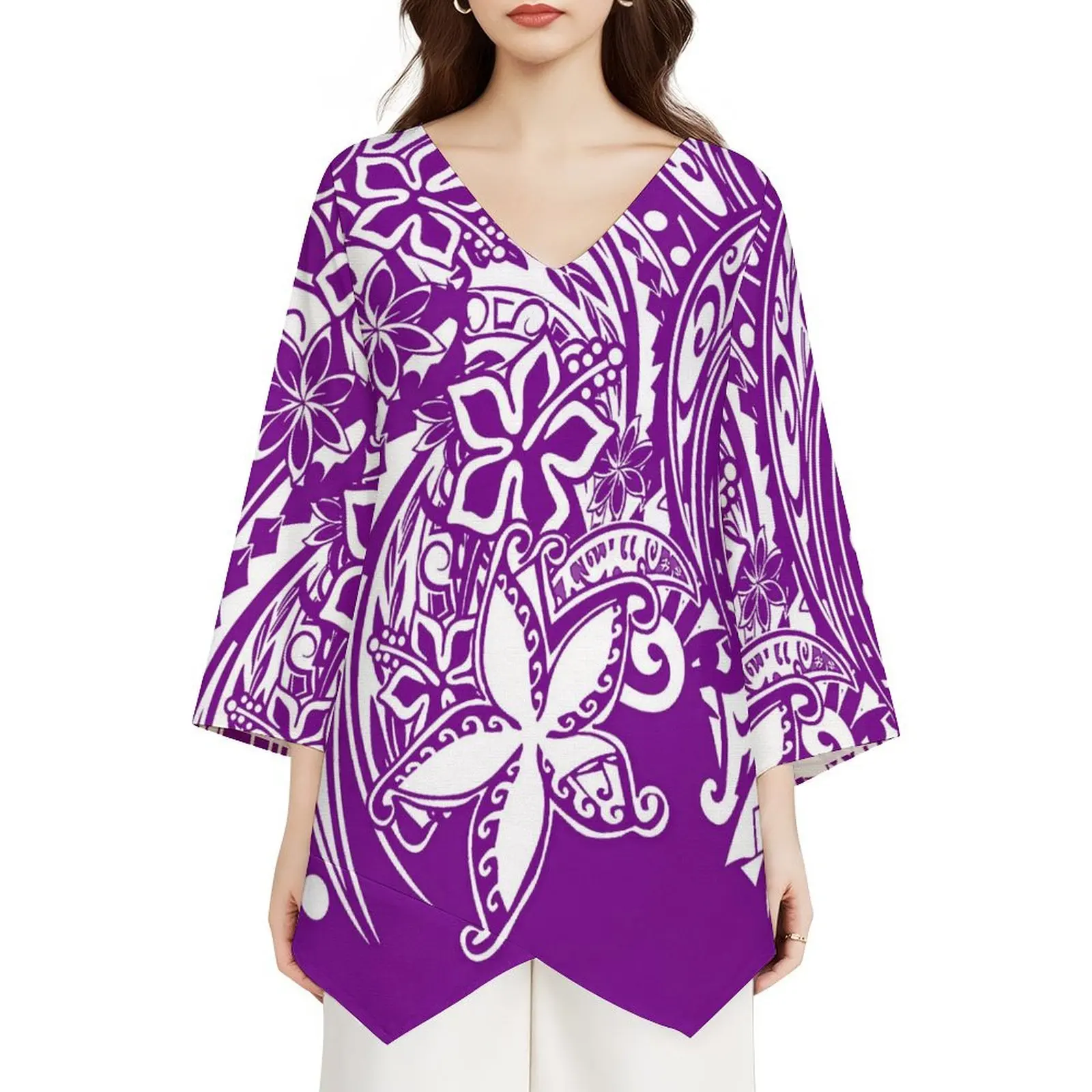 Fashionable V Neck Short Sleeve Women Tops Customize Polynesian Tribal Blouse Ladies Shirts
Fashionable V Neck Short Sleeve Women Tops Customize Polynesian Tribal Blouse Ladies Shirts