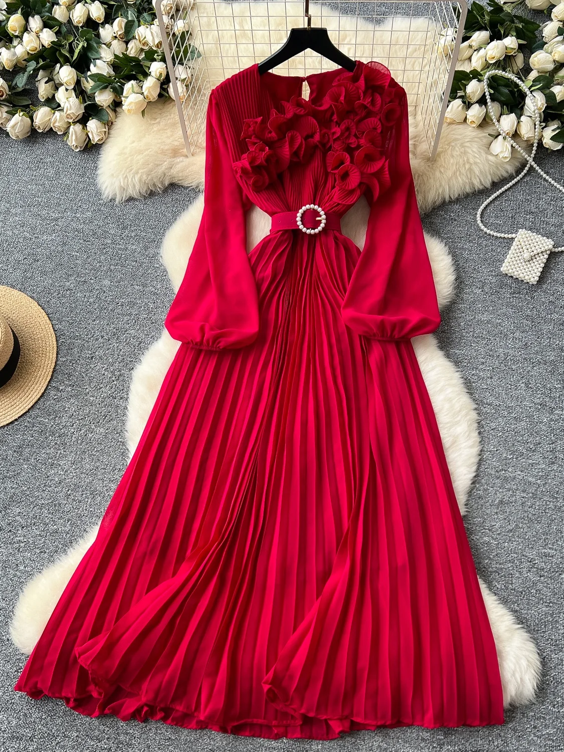 2025 New plus Size Women's Dress Korean Style High Waist Pleated Lantern Sleeve Ruffle Hem Tie Waist Slimming A-Line Dress
2025 New plus Size Women's Dress Korean Style High Waist Pleated Lantern Sleeve Ruffle Hem Tie Waist Slimming A-Line Dress
