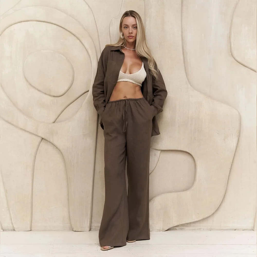 Fashion Solid Color Cotton And Linen Loose Trousers Set For Women's Long-sleeved High-waist Top Two-piece Set 2025 Street Wear
Fashion Solid Color Cotton And Linen Loose Trousers Set For Women's Long-sleeved High-waist Top Two-piece Set 2025 Street Wear