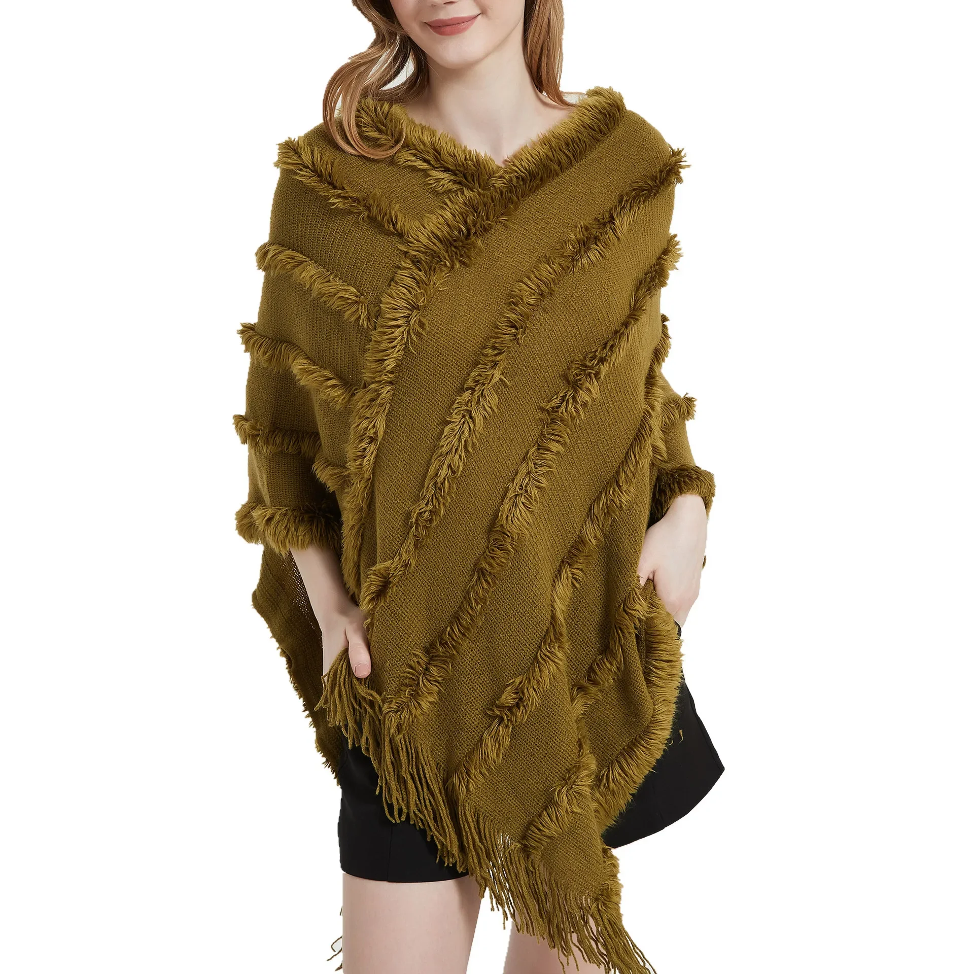New Spring Autumn Winter V-neck Solid Color Knitted plush Shawl Fashion Street Poncho Lady Capes Green Cloaks
New Spring Autumn Winter V-neck Solid Color Knitted plush Shawl Fashion Street Poncho Lady Capes Green Cloaks