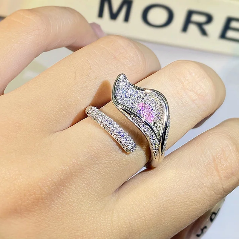 Fashion Pink CZ Flowers leaf 925 Sterling Silver Adjustable Open Ring for Women Temperament Party Jewelry Accessories Gift
Fashion Pink CZ Flowers leaf 925 Sterling Silver Adjustable Open Ring for Women Temperament Party Jewelry Accessories Gift