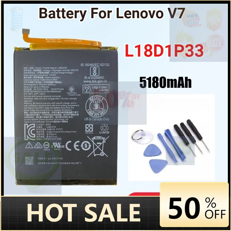 New 5180mAh L18D1P33 Replacement Battery for Lenovo V7 Rechargeable Li-ion Built-in Tablet Battery Bateria
New 5180mAh L18D1P33 Replacement Battery for Lenovo V7 Rechargeable Li-ion Built-in Tablet Battery Bateria