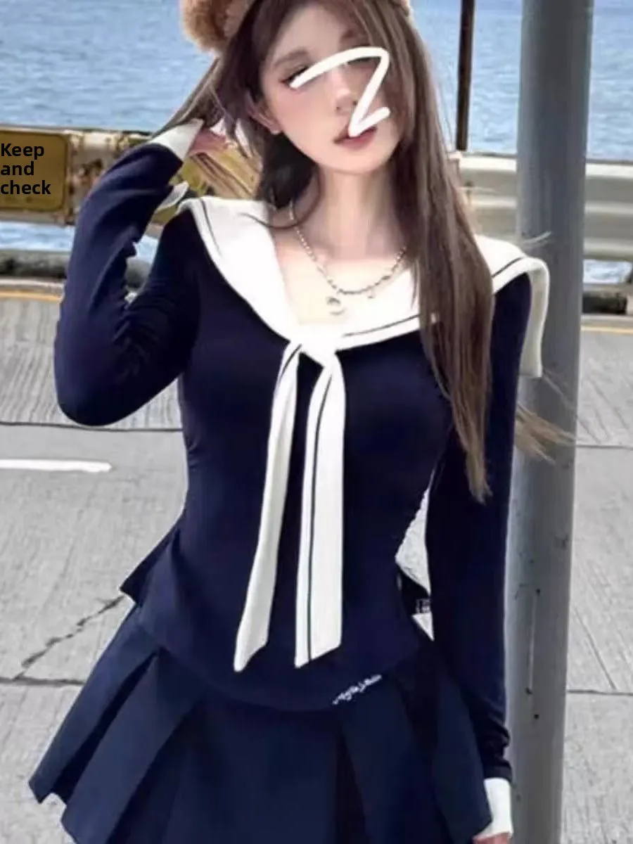 Elegant Navy Collar Slim Fit Set Three Pieces College Style Short Skirt And Top Outfit in Royal Blue for Women Fashionable En...
Elegant Navy Collar Slim Fit Set Three Pieces College Style Short Skirt And Top Outfit in Royal Blue for Women Fashionable En...