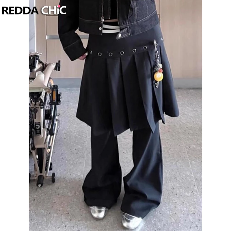 ReddaChic Alt Grunge Fake Two-piece Black Pants Eyelete Flare Wide Leg Low Rise Pleated Skirt Overlay Suit Trouses Women Clothes
ReddaChic Alt Grunge Fake Two-piece Black Pants Eyelete Flare Wide Leg Low Rise Pleated Skirt Overlay Suit Trouses Women Clothes