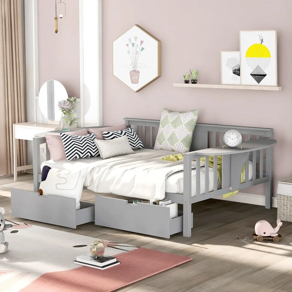 Full Size Daybed With Storage, Two Drawers and Small Foldable Table, Dual-use Wood Bed for Living Room, Guest or Children's Room
Full Size Daybed With Storage, Two Drawers and Small Foldable Table, Dual-use Wood Bed for Living Room, Guest or Children's Room