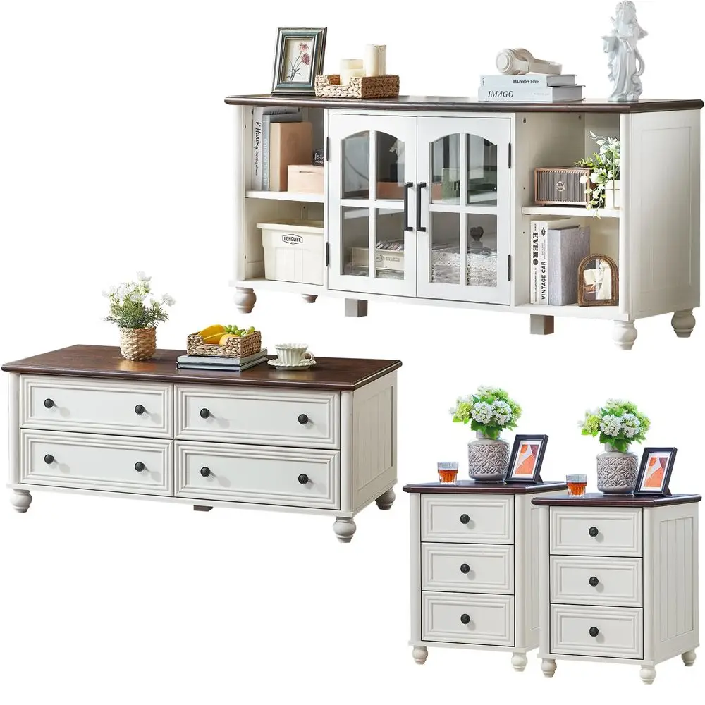 Farmhouse Coffee Table amp TV Stand Set of 4,Entertainment Center for 60 Inch TV,Wooden Coffee Tables with 4 Drawers, Nightstan
Farmhouse Coffee Table amp TV Stand Set of 4,Entertainment Center for 60 Inch TV,Wooden Coffee Tables with 4 Drawers, Nightstan