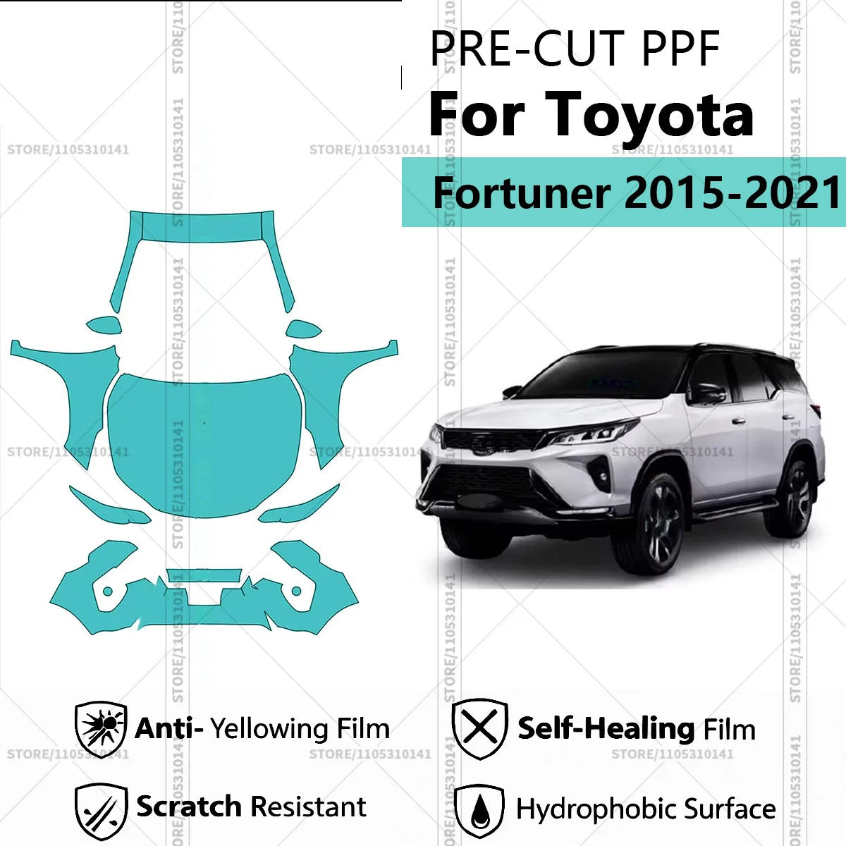 Предварительно нарезанная защитная пленка PPF, прозрачная автомобильная пленка, профессиональный комплект PPF для передней части автомобиля Toyota Fortuner 2015-2021
Предварительно нарезанная защитная пленка PPF, прозрачная автомобильная пленка, профессиональный комплект PPF для передней части автомобиля Toyota Fortuner 2015-2021