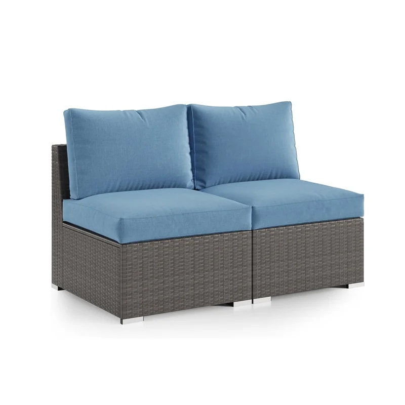 59.8" Outdoor Wicker Loveseat Set with Blue Cushions, Armless Patio Sofa Pair
59.8" Outdoor Wicker Loveseat Set with Blue Cushions, Armless Patio Sofa Pair