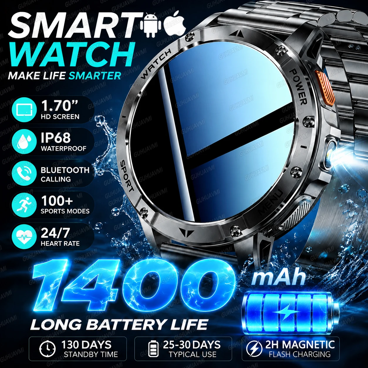 2026 New Military 1400mAh Big Battery Smart Watch Men 100 Metre Waterproof Sports Health Clock SOS Call Flashlight Smartwatches
2026 New Military 1400mAh Big Battery Smart Watch Men 100 Metre Waterproof Sports Health Clock SOS Call Flashlight Smartwatches