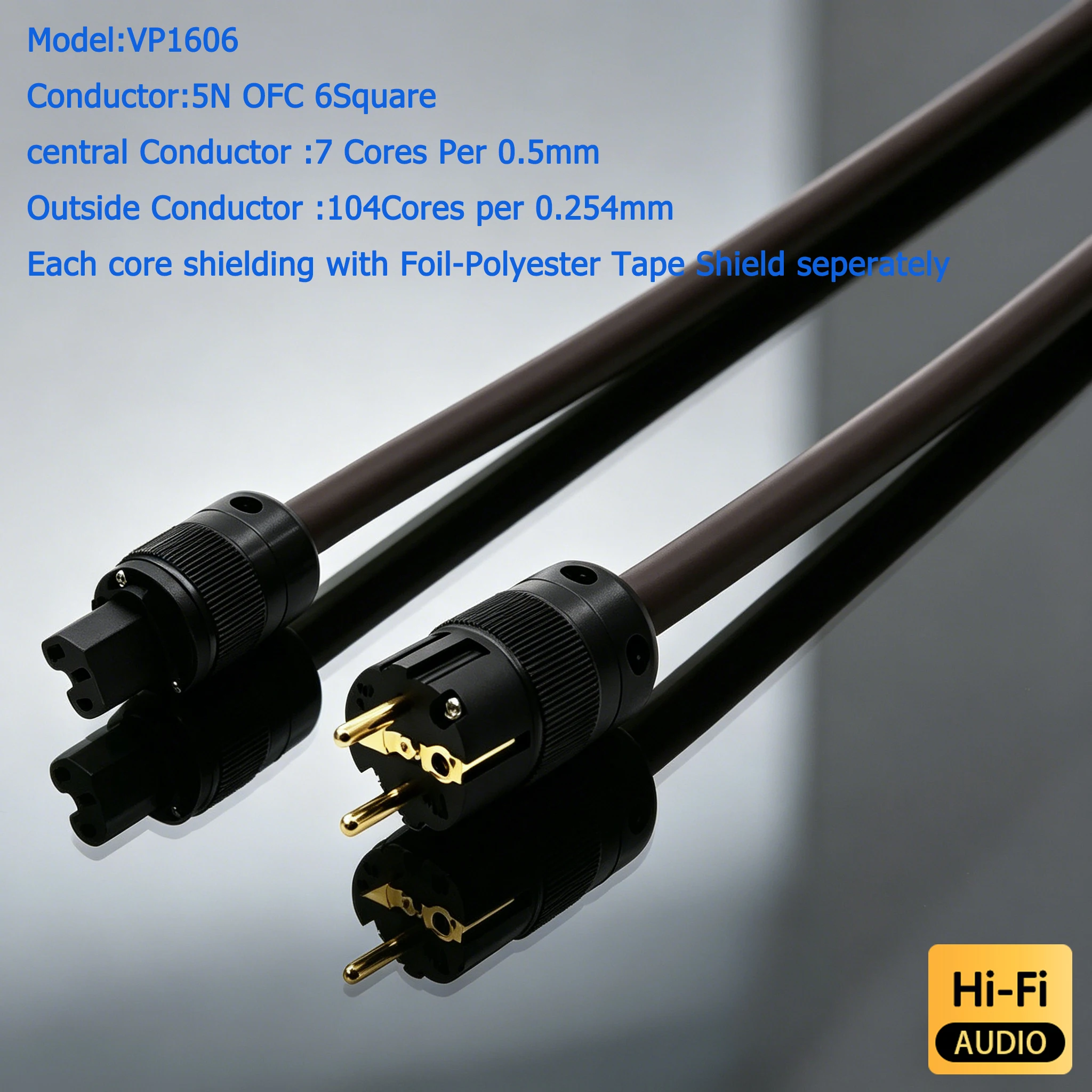 Viborg VP1606 HiFi OFC RISR AC Power Cable 6mm Square Wire Gold Plated EU Plug for Amplifier CD Player DAC
Viborg VP1606 HiFi OFC RISR AC Power Cable 6mm Square Wire Gold Plated EU Plug for Amplifier CD Player DAC