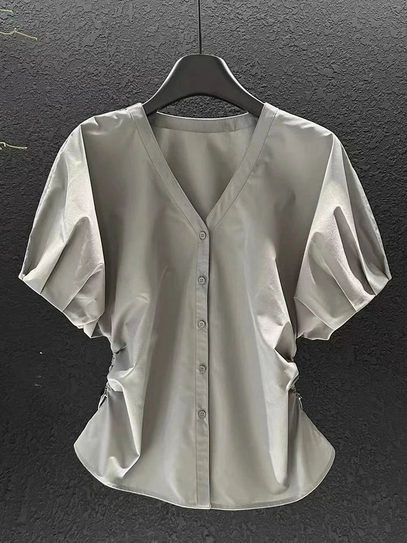 Summer Niche Slim Waist Drawstring Shirt Women's V-neck Short Sleeved T-shirt Top
Summer Niche Slim Waist Drawstring Shirt Women's V-neck Short Sleeved T-shirt Top