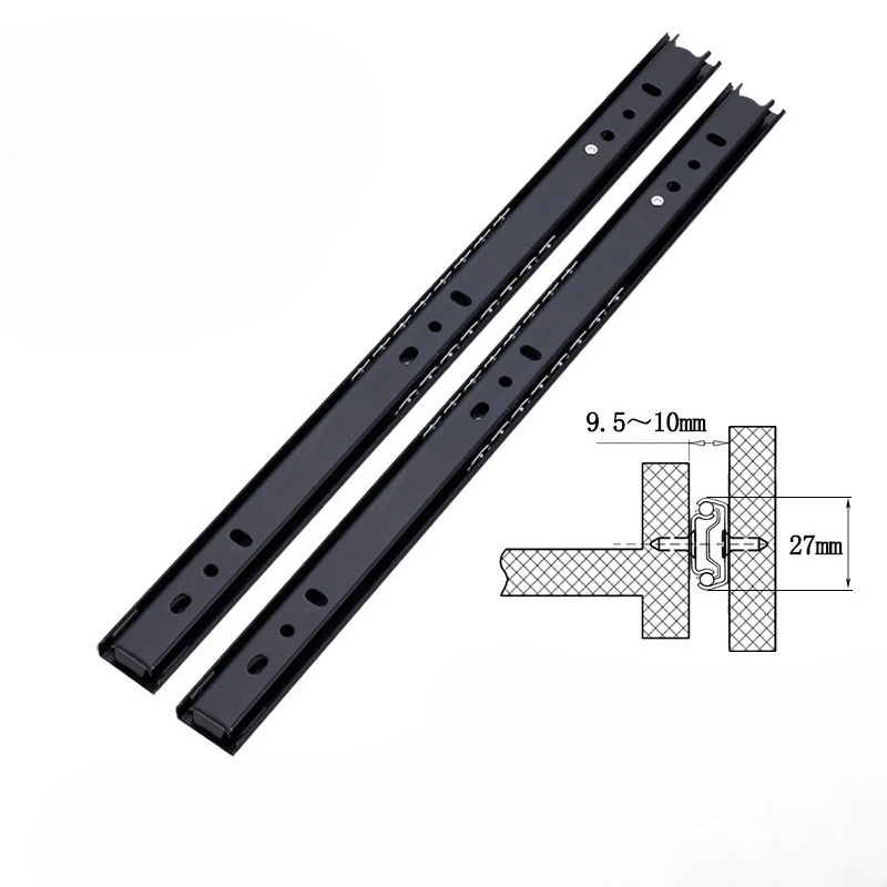 2710 27mm Thickened 2-Fold Drawer Slides Galvanized Black Steel Silent Ball Bearing Slide Rails For Furniture Drawer
2710 27mm Thickened 2-Fold Drawer Slides Galvanized Black Steel Silent Ball Bearing Slide Rails For Furniture Drawer