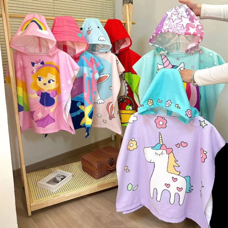 Baby Cartoon Print Bathrobe Girls' Unicorn Beach Towel Boys' Shark Dinosaur Bath Towel Children's Hooded Cape Bath Towel - Soft 
Baby Cartoon Print Bathrobe Girls' Unicorn Beach Towel Boys' Shark Dinosaur Bath Towel Children's Hooded Cape Bath Towel - Soft