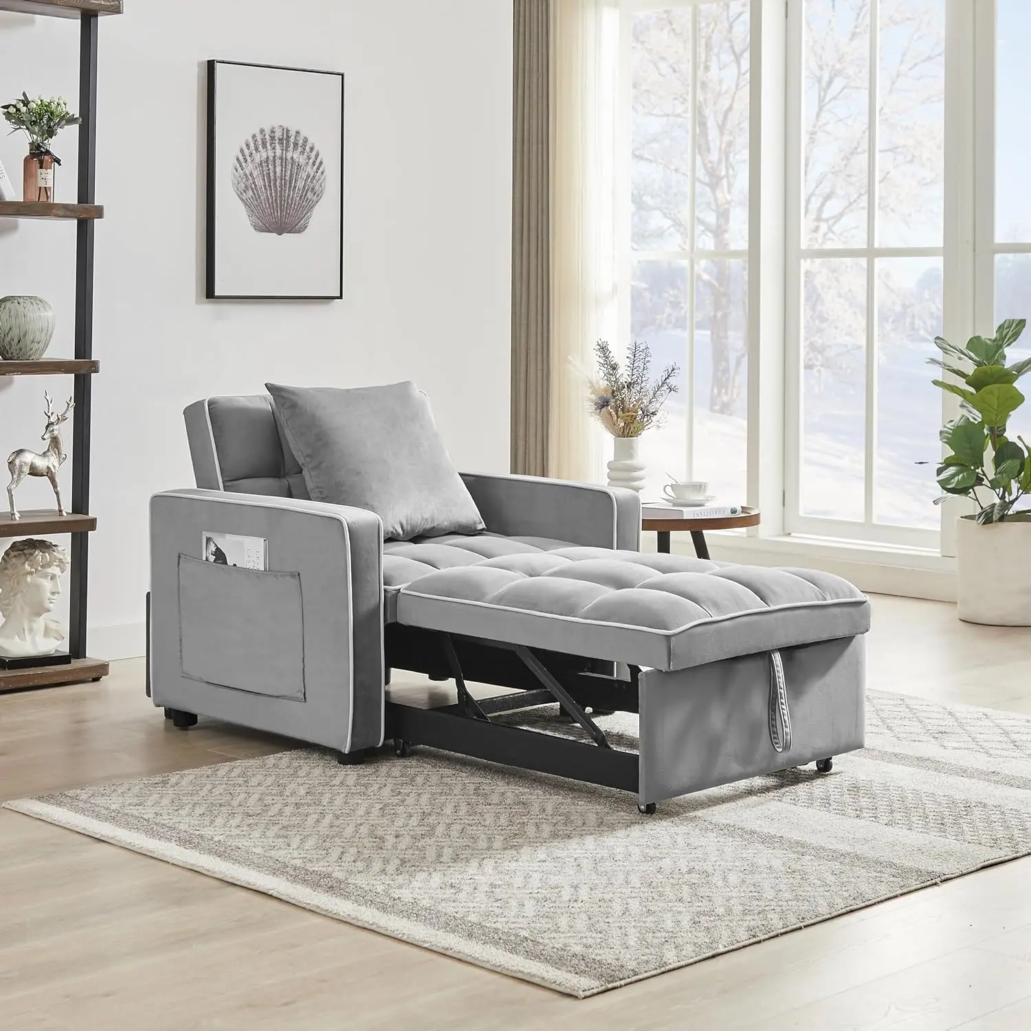 3-In-1 Chair Bed,Modern Velvet Folding Convertible Sofa With Adjustable Backrest, Pull Out Sleeper Chair Bed(Grey)
3-In-1 Chair Bed,Modern Velvet Folding Convertible Sofa With Adjustable Backrest, Pull Out Sleeper Chair Bed(Grey)