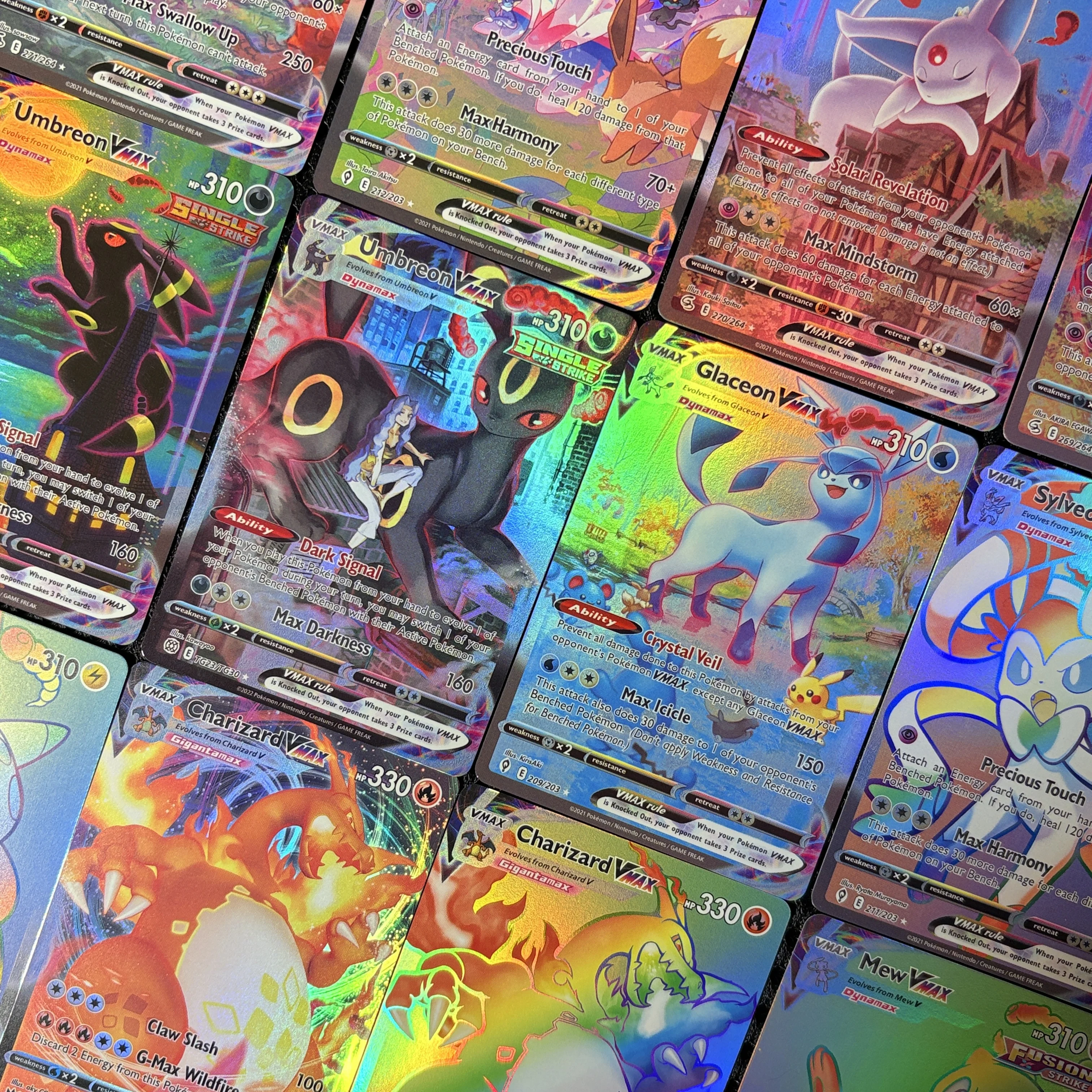 PKM Foil VMAX Card Holographic Collection Toys Gifts UMBREON/CHARIZARD/PIKACHU/SYLVEON/VAPOREON Christmas gift
PKM Foil VMAX Card Holographic Collection Toys Gifts UMBREON/CHARIZARD/PIKACHU/SYLVEON/VAPOREON Christmas gift
