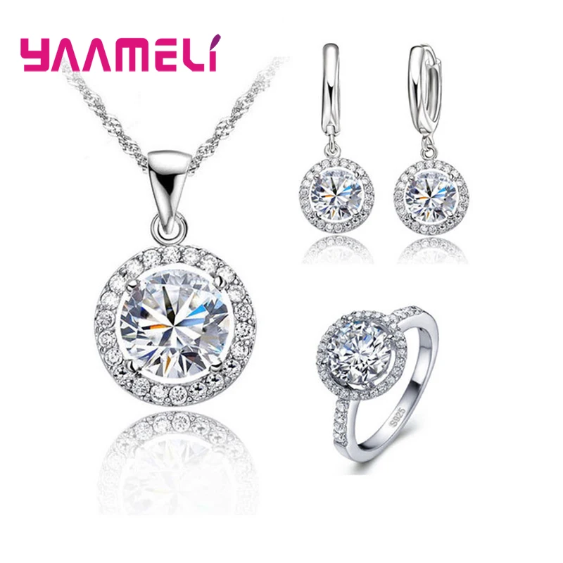 Romantic 925 Sterling Silver CZ Rhinestone Cubic Zircon Necklace Earring Ring Bridal Jewelry sets for Women Valentines Day Gift
Romantic 925 Sterling Silver CZ Rhinestone Cubic Zircon Necklace Earring Ring Bridal Jewelry sets for Women Valentines Day Gift