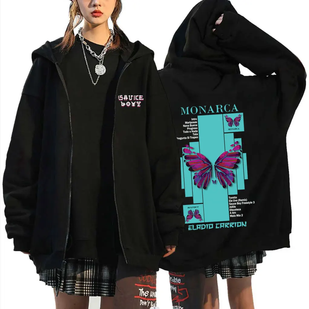 Rapper Eladio Carrion Monarca Album Graphic Zipper Hoodie Men Women Hip Hop Fashion Trend Streetwear Male Oversized Zip Up Coat
Rapper Eladio Carrion Monarca Album Graphic Zipper Hoodie Men Women Hip Hop Fashion Trend Streetwear Male Oversized Zip Up Coat