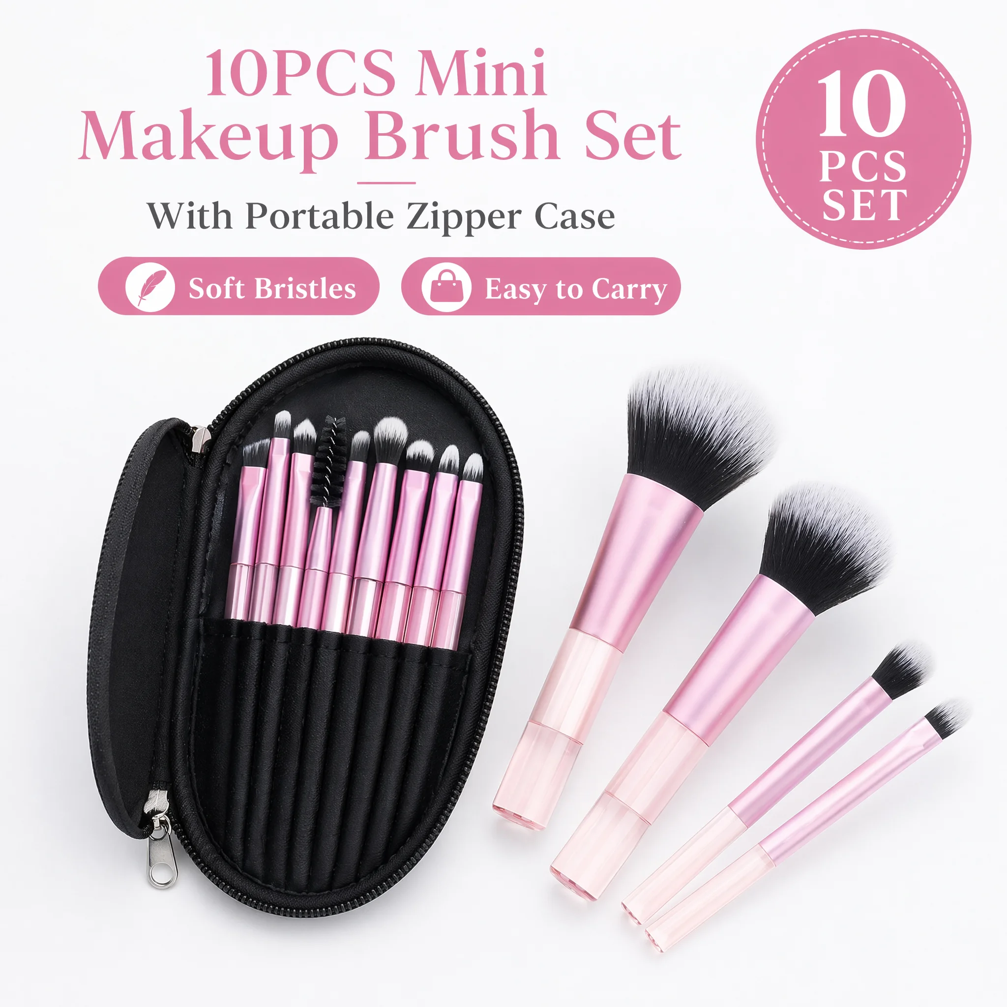 Portable 10Pcs Makeup Brushes Set with Storage Bag, Soft Gradient Synthetic Hair for Foundation Blush Eyeshadow, Travel-Friendly
Portable 10Pcs Makeup Brushes Set with Storage Bag, Soft Gradient Synthetic Hair for Foundation Blush Eyeshadow, Travel-Friendly