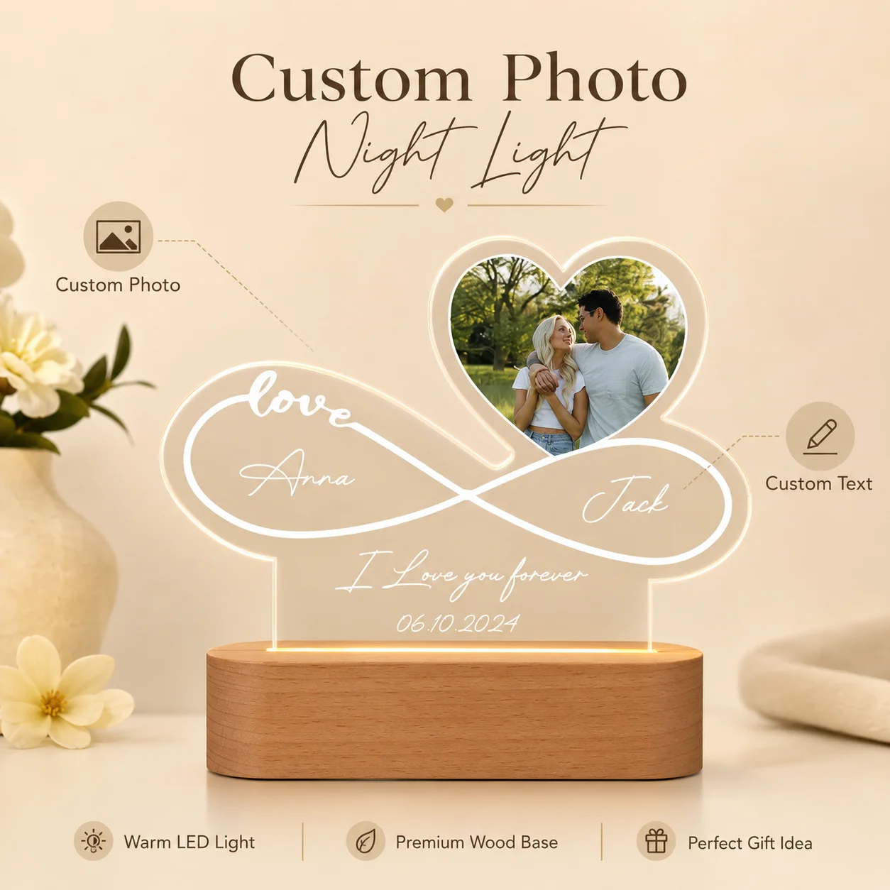 Personalized Acrylic LED Night Light Custom Photo Name Lamp Anniversary Gift For Couple Mother Birthday Decor Keepsake Present
Personalized Acrylic LED Night Light Custom Photo Name Lamp Anniversary Gift For Couple Mother Birthday Decor Keepsake Present