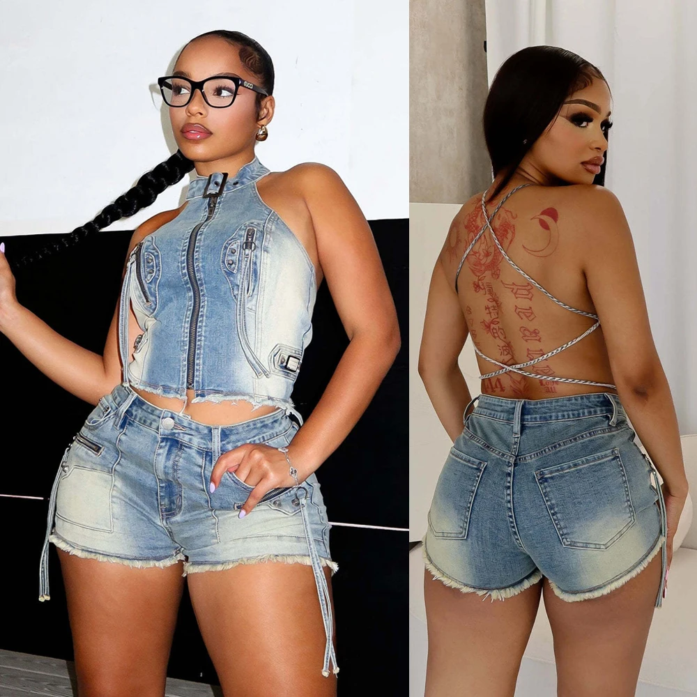2025 Summer Fashion Denim Woman Sets Y2k Sexy Street Clothes Sleeveless Zipper Tops and Shorts 2 Two Piece Set Jeans Outfit
2025 Summer Fashion Denim Woman Sets Y2k Sexy Street Clothes Sleeveless Zipper Tops and Shorts 2 Two Piece Set Jeans Outfit