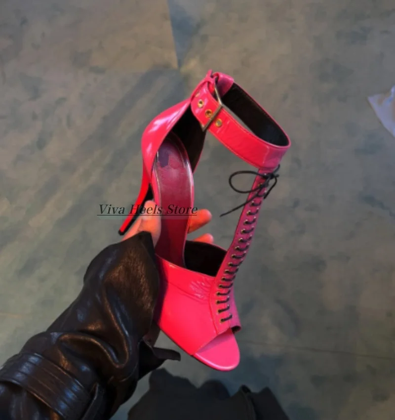 Hot pink lace up leather sandals for women black/white starppy open toe stilettos high heels luuxury designer party soft shoes
Hot pink lace up leather sandals for women black/white starppy open toe stilettos high heels luuxury designer party soft shoes