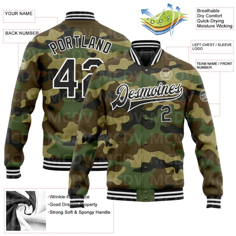 Custom Camo Black-White Bomber Full-Snap Varsity Letterman Salute To Service Jacket
Custom Camo Black-White Bomber Full-Snap Varsity Letterman Salute To Service Jacket