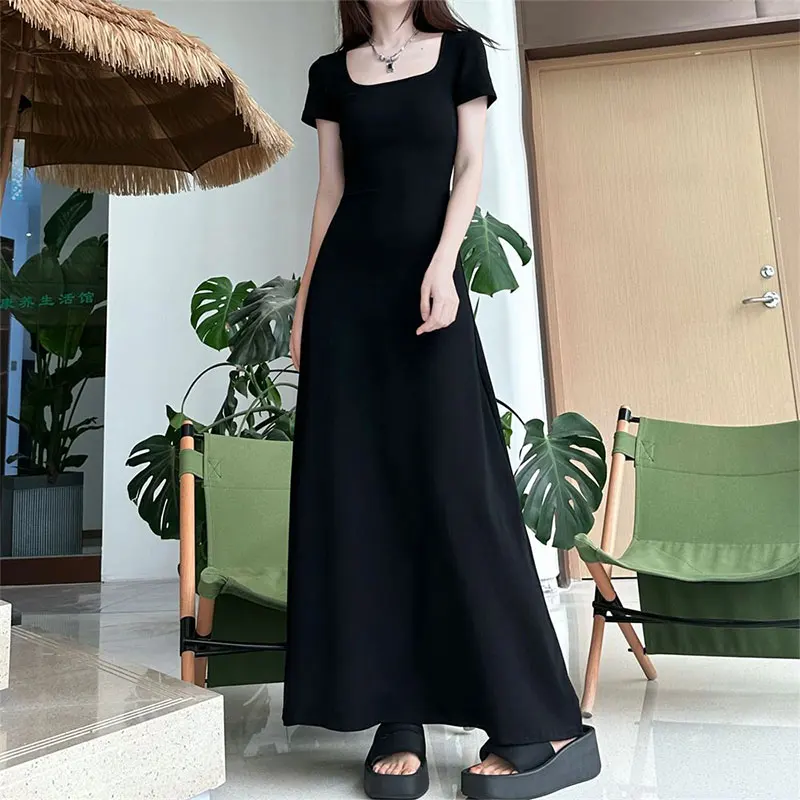 Women's Summer Fashion Simplicity Solid Color Square Collar Short Sleeve Dresses Women Clothes Temperament Slim Long Dress
Women's Summer Fashion Simplicity Solid Color Square Collar Short Sleeve Dresses Women Clothes Temperament Slim Long Dress