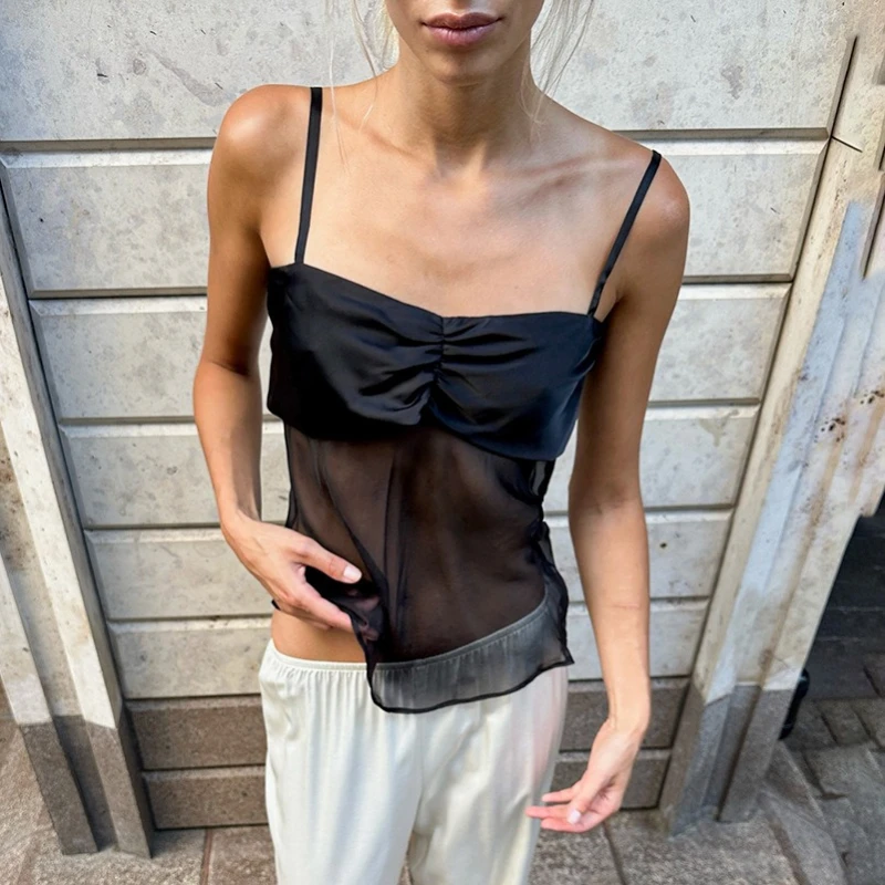 Tsiisd Sheer Spaghetti Strap Top Women Patchwork Y2K See-Through Commuting Casual Streetwear Crop Top Vest Women's Tanks 2026
Tsiisd Sheer Spaghetti Strap Top Women Patchwork Y2K See-Through Commuting Casual Streetwear Crop Top Vest Women's Tanks 2026
