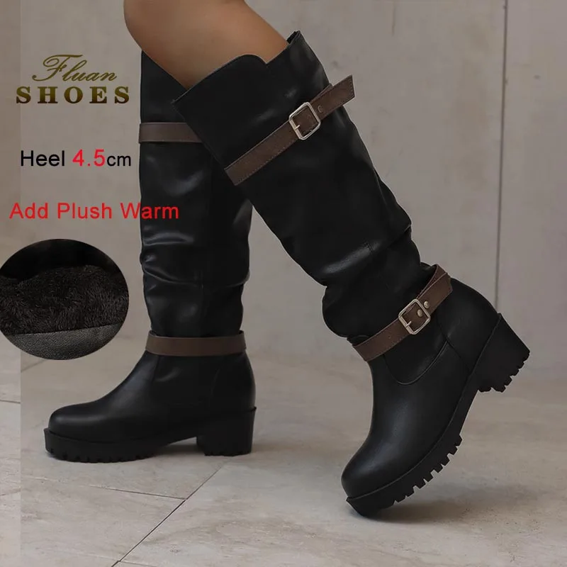 Зимние черные женские сапоги до колена на среднем каблуке 4,5 см, модные теплые плюшевые высокие сапоги с кожаной пряжкой, повседневная универсальная женская обувь
Зимние черные женские сапоги до колена на среднем каблуке 4,5 см, модные теплые плюшевые высокие сапоги с кожаной пряжкой, повседневная универсальная женская обувь