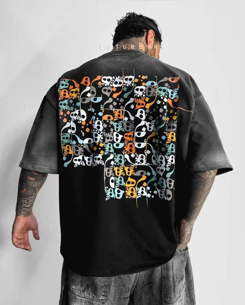 Hip-hop punk style men shirt Gothic Harajuku pattern printed black T-shirt oversized high street casual loose short sleeve
Hip-hop punk style men shirt Gothic Harajuku pattern printed black T-shirt oversized high street casual loose short sleeve