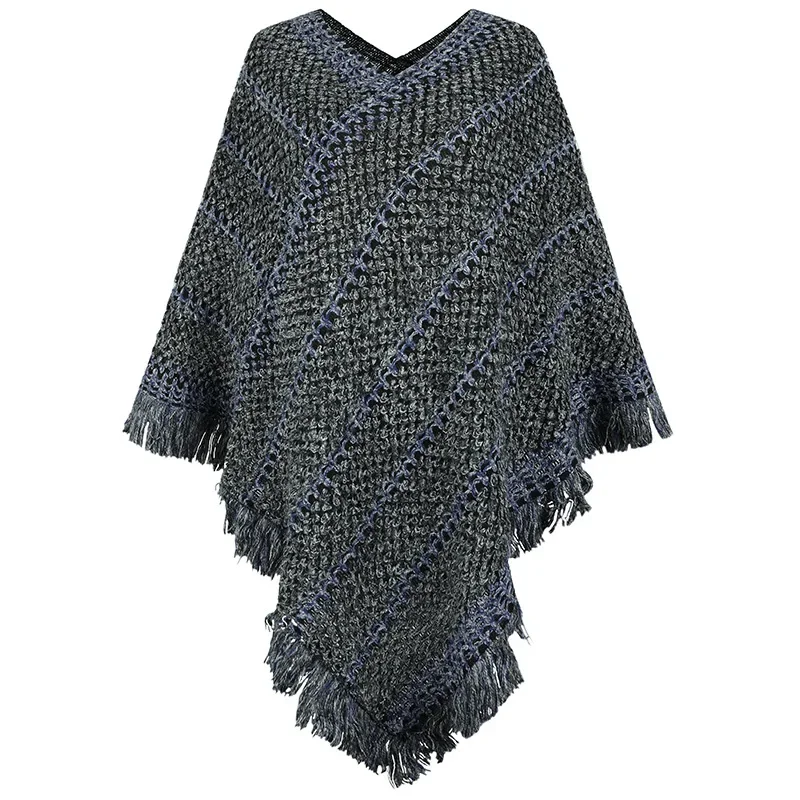 Autumn Winter New Style Color Contrast Striped National Style Tassel Pullover Cloak Poncho Lady Capes Gray Cloaks
Autumn Winter New Style Color Contrast Striped National Style Tassel Pullover Cloak Poncho Lady Capes Gray Cloaks