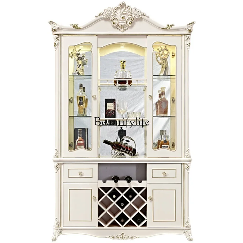 European three-door wine cabinet white luxury high-end glass decorative American French side cabinet
European three-door wine cabinet white luxury high-end glass decorative American French side cabinet