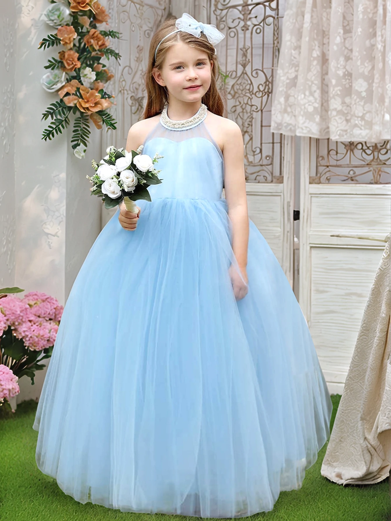 Girls' Elegant Blue Fashionable Halter Neck Princess Bow Dress, Suitable for Prom Dresses, Birthday Gifts, Costumes, Parties
Girls' Elegant Blue Fashionable Halter Neck Princess Bow Dress, Suitable for Prom Dresses, Birthday Gifts, Costumes, Parties