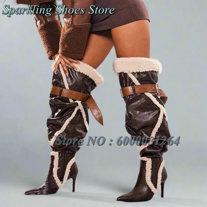 Autumn Winter Patchwork Boots Brown Pointed Toe Furry Buckle Strappy Botas Stiletto Women Outer Fashion Dress Cowboy Shoes 2026
Autumn Winter Patchwork Boots Brown Pointed Toe Furry Buckle Strappy Botas Stiletto Women Outer Fashion Dress Cowboy Shoes 2026