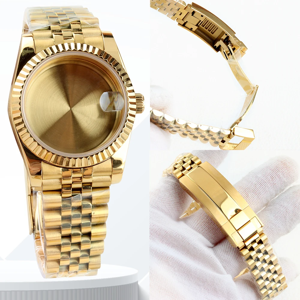 36mm/39mm NH35 Case and Jubilee/Oyster Bracelet Gold/Black PVD Stainless steel Sapphire Glass for NH35 NH36 movement 28.5mm Dial
36mm/39mm NH35 Case and Jubilee/Oyster Bracelet Gold/Black PVD Stainless steel Sapphire Glass for NH35 NH36 movement 28.5mm Dial