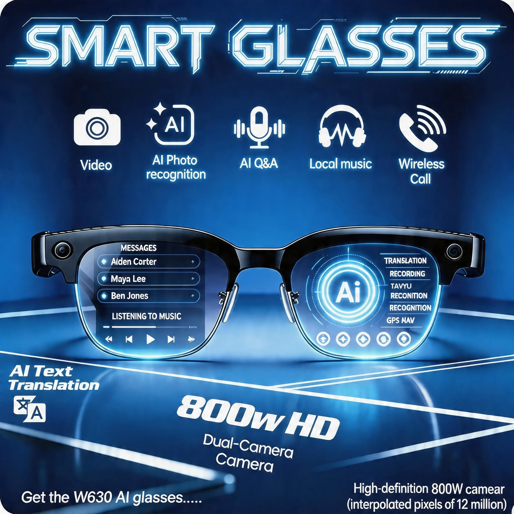 2026 New 8K HD 800W Camera AI Smart Glasses Men with Chat GPT Assistant Bluetooth Call AI Translation Video Record Sunglasses
2026 New 8K HD 800W Camera AI Smart Glasses Men with Chat GPT Assistant Bluetooth Call AI Translation Video Record Sunglasses