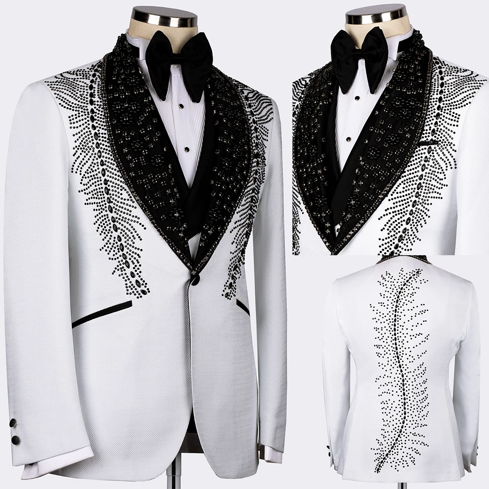 Luxury Rhinestone Men's Suit Coat Shawl Lapel Tuxedos Single Breasted Groom Wear Business Party Only Blazer Customized
Luxury Rhinestone Men's Suit Coat Shawl Lapel Tuxedos Single Breasted Groom Wear Business Party Only Blazer Customized