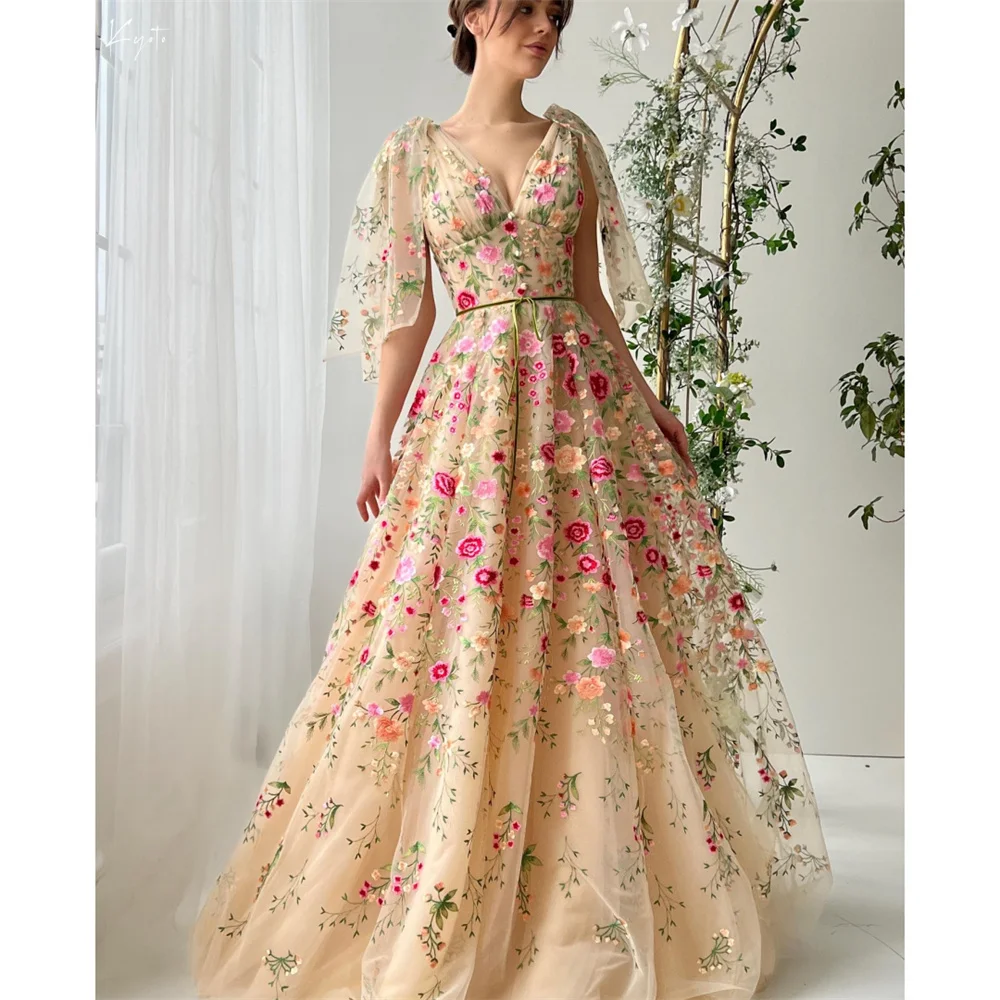 Kyoto Customized Colorful Flower Appliques V-Neck Wedding Dress Pleats Half-Sleeve vestidos de novia A-Line Floor-Length Formal
Kyoto Customized Colorful Flower Appliques V-Neck Wedding Dress Pleats Half-Sleeve vestidos de novia A-Line Floor-Length Formal