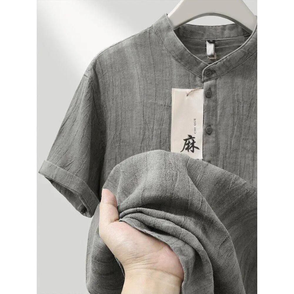 High-End Linen Stand Collar Short Sleeve T-Shirt Men's Summer Thin Style Loose Top Retro Half Sleeve T-Shirt Citywalk Cleanfit
High-End Linen Stand Collar Short Sleeve T-Shirt Men's Summer Thin Style Loose Top Retro Half Sleeve T-Shirt Citywalk Cleanfit