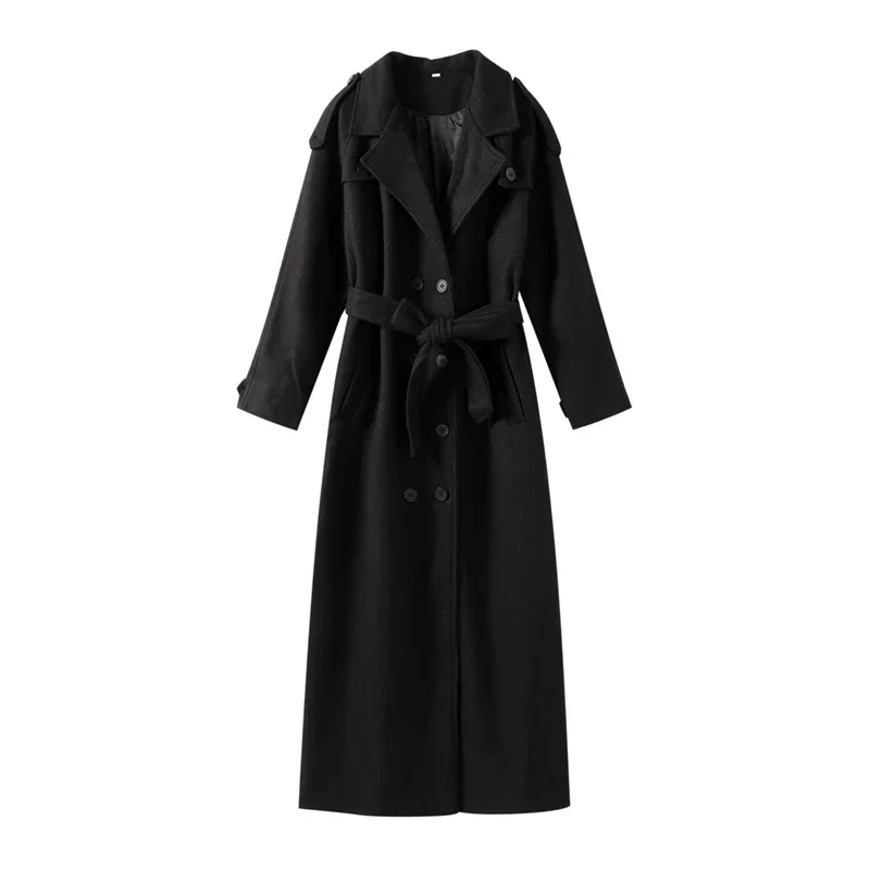 Elegant Wool Blends Long Coats Women With Belt Lapel Double Breasted Full Sleeve Coat Female 2024 Autumn Lady Outwears
Elegant Wool Blends Long Coats Women With Belt Lapel Double Breasted Full Sleeve Coat Female 2024 Autumn Lady Outwears