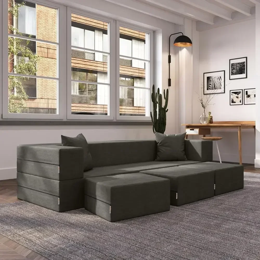 Convertible Sleeper Sofa with 3 Ottomans - California King, Charcoal Microvelvet
Convertible Sleeper Sofa with 3 Ottomans - California King, Charcoal Microvelvet