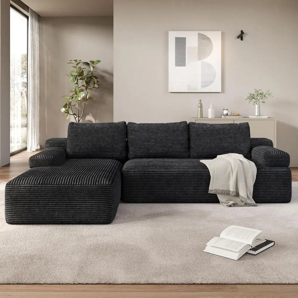 L-Shape Corduroy Sectional Sofa with Chaise, Detachable Pillows, No Assembly, Gray for Living Room
L-Shape Corduroy Sectional Sofa with Chaise, Detachable Pillows, No Assembly, Gray for Living Room