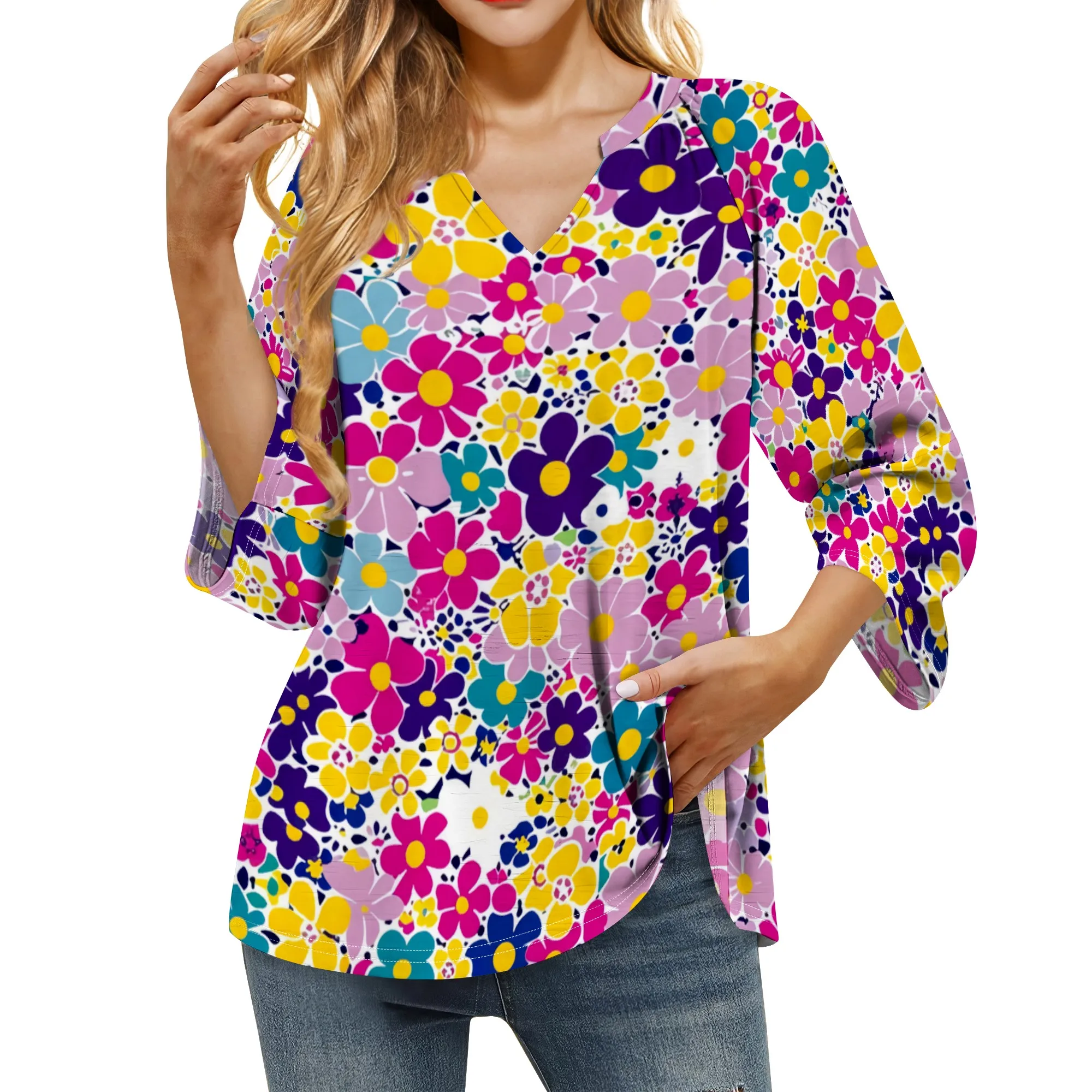 Womens Ditsy Floral Pattern Tops 3/4 Sleeve Shirts V Neck Blouses Dressy Casual Tunic Tops
Womens Ditsy Floral Pattern Tops 3/4 Sleeve Shirts V Neck Blouses Dressy Casual Tunic Tops