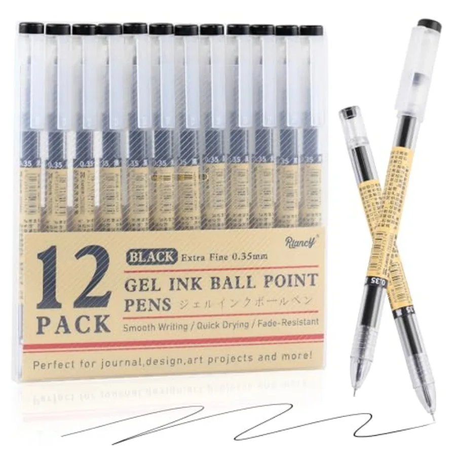 Japanese Style Black Gel Ink Pens, 0.35mm Extra Fine Point, No Smudge Quick Drying, Japanese Ink Pen for Journal Planners, Thin
Japanese Style Black Gel Ink Pens, 0.35mm Extra Fine Point, No Smudge Quick Drying, Japanese Ink Pen for Journal Planners, Thin