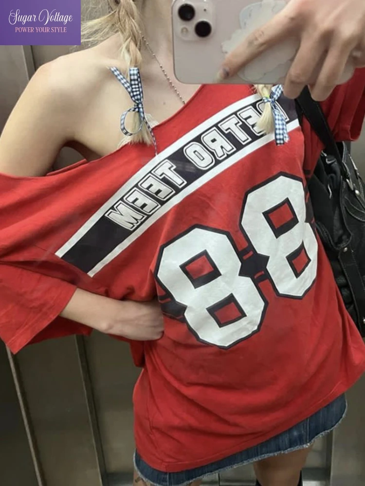 American Retro Y2K Off Shoulder Short Sleeve T-Shirt Women Summer Casual Loose Fit Cotton Top Letter Print Streetwear Cool Style
American Retro Y2K Off Shoulder Short Sleeve T-Shirt Women Summer Casual Loose Fit Cotton Top Letter Print Streetwear Cool Style